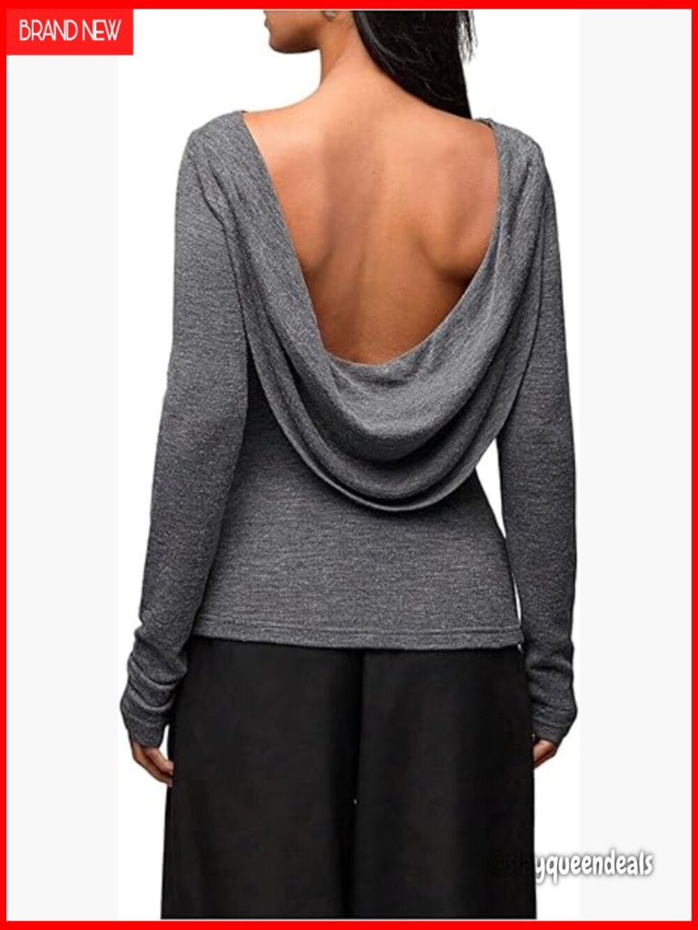 Backless Draped Long Sleeve Boat Neck Top for Going Out